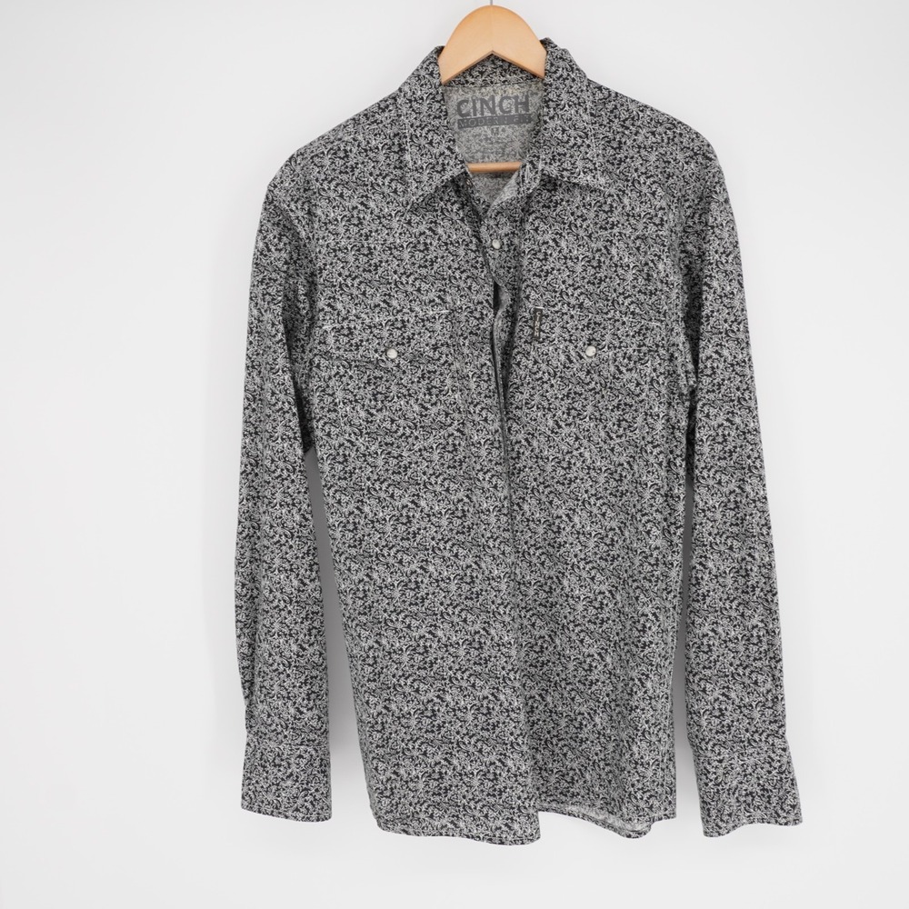 Cinch Pearl Snap Western Shirt Mens M Black Floral Paisley Modern Fit MTW1303036